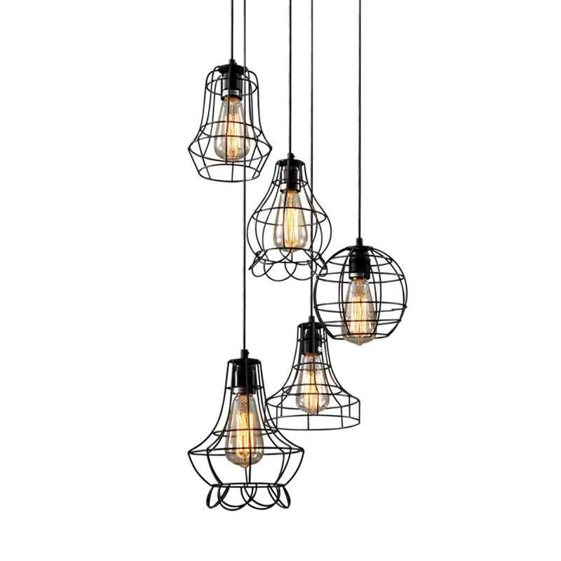 Vintage Black Metal Pendant Light Industrial Hanging Loft Pendant Lamp Retro Suspension Indoor Pendant Lights Bar Restaurant Dining Room (10)