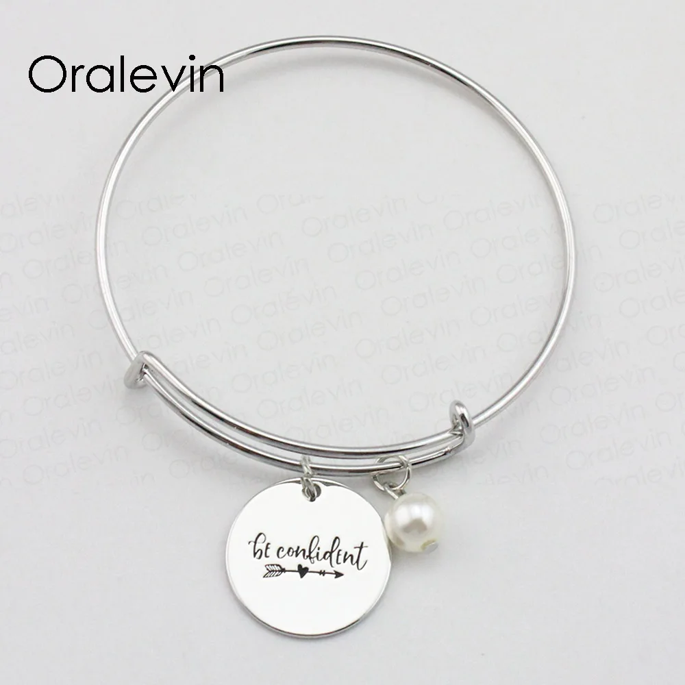 New Fashion BE CONFIDENT Inspirational Engraved Charm Pendant Wire Expandable Female Bracelet Bangle Jewelry, #LN1791B
New Fashion BE CONFIDENT Inspirational Engraved Charm Pendant Wire Expandable Female Bracelet Bangle Jewelry, #LN1791B