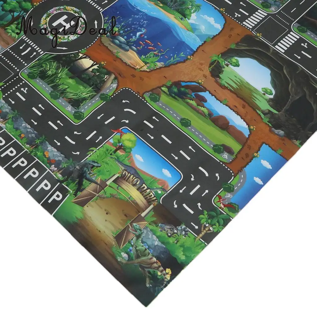Dinosaur World Traffic Road Carpet Playmat Rug For Cars & Train Game Toys Baby Children Educational Play Mat For Play Game