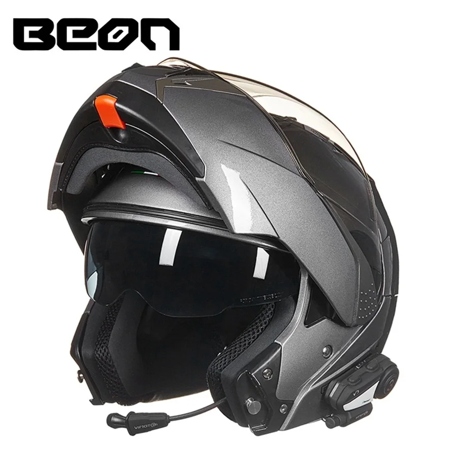 

BEON Double Lens Flip up 1000m V3 Bluetooth Motocross Helmet Intercom Headset Interphone Radio Racing Motorcycle Helmets