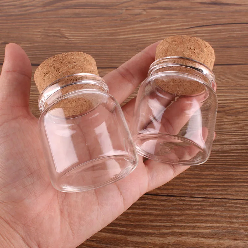 

24pcs 47*50*33mm 50ml Mini Glass Wishing Bottles Tiny Jars Vials With Cork Stopper wedding gift