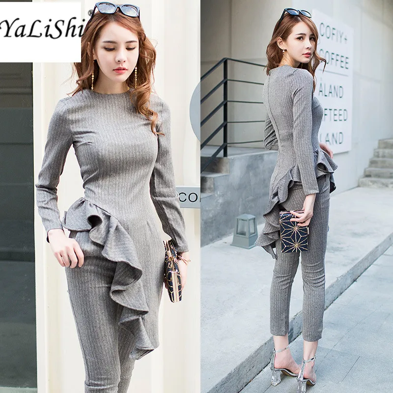 2019 Autumn Casual Office Lady Gray Suits Women's Fashion Long Sleeve Ruffles Tops Nine Pants Suit Vestidos Work Sexy Two Piece
2019 Autumn Casual Office Lady Gray Suits Women's Fashion Long Sleeve Ruffles Tops Nine Pants Suit Vestidos Work Sexy Two Piece