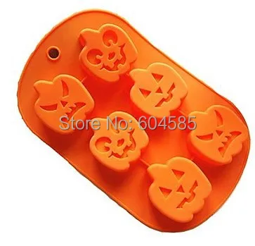 

6 Holes Halloween Pumpkin Shape Muffin Cake Mould, Silicone Material, Random Color