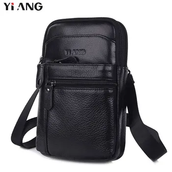 

YIANG Cow Genuine Leather Messenger Bags Men Small Crossbody Shoulder Bag Travel Style Waist Belt Bags for Man Bolsa Masculina