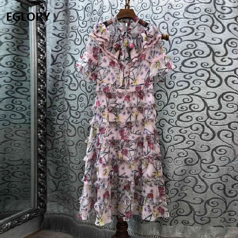 High Quality Designer Fashion Summer Dress 2019 Women Bow Collar Cascading Ruffle Lace Flower Print Patchwork Luxury Dress XL
High Quality Designer Fashion Summer Dress 2019 Women Bow Collar Cascading Ruffle Lace Flower Print Patchwork Luxury Dress XL