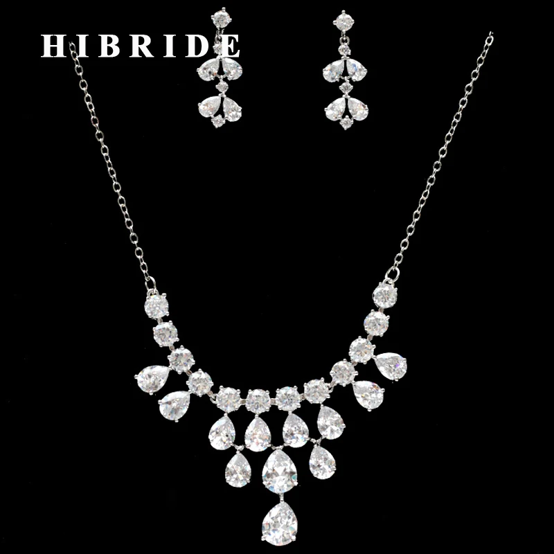 HIBRIDE European Style Water Drop Cubic Zircon Pendant Necklace Earring Set Women Bridal Jewelry Sets Dress Accessories N-268
HIBRIDE European Style Water Drop Cubic Zircon Pendant Necklace Earring Set Women Bridal Jewelry Sets Dress Accessories N-268