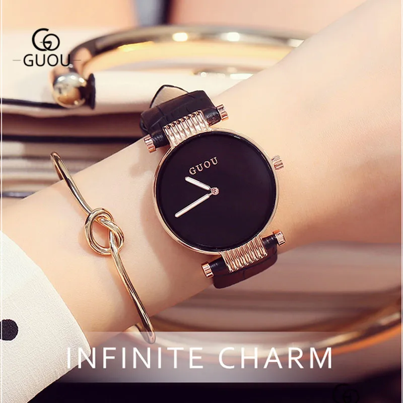 GUOU Simple Quartz Waterproof Watch for Woman Minimalist Two Hands Black Leather Ladies Wristwatches Clock Female Watches 8071P
GUOU Simple Quartz Waterproof Watch for Woman Minimalist Two Hands Black Leather Ladies Wristwatches Clock Female Watches 8071P