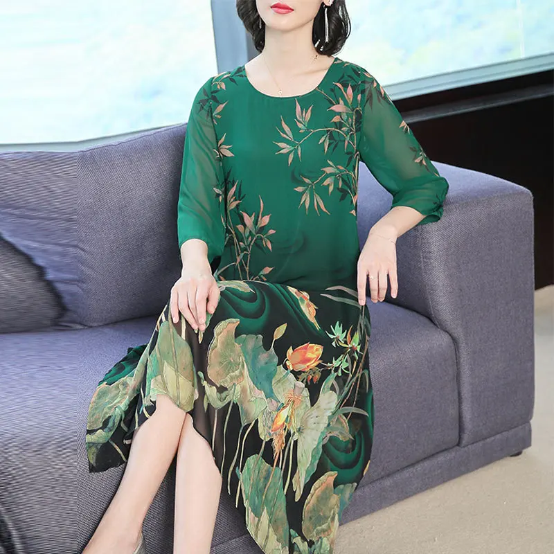 Chiffon dress female 2019 summer new style fashion gas loose printed dress large size M-3XL high quality elegant party vestidos
Chiffon dress female 2019 summer new style fashion gas loose printed dress large size M-3XL high quality elegant party vestidos