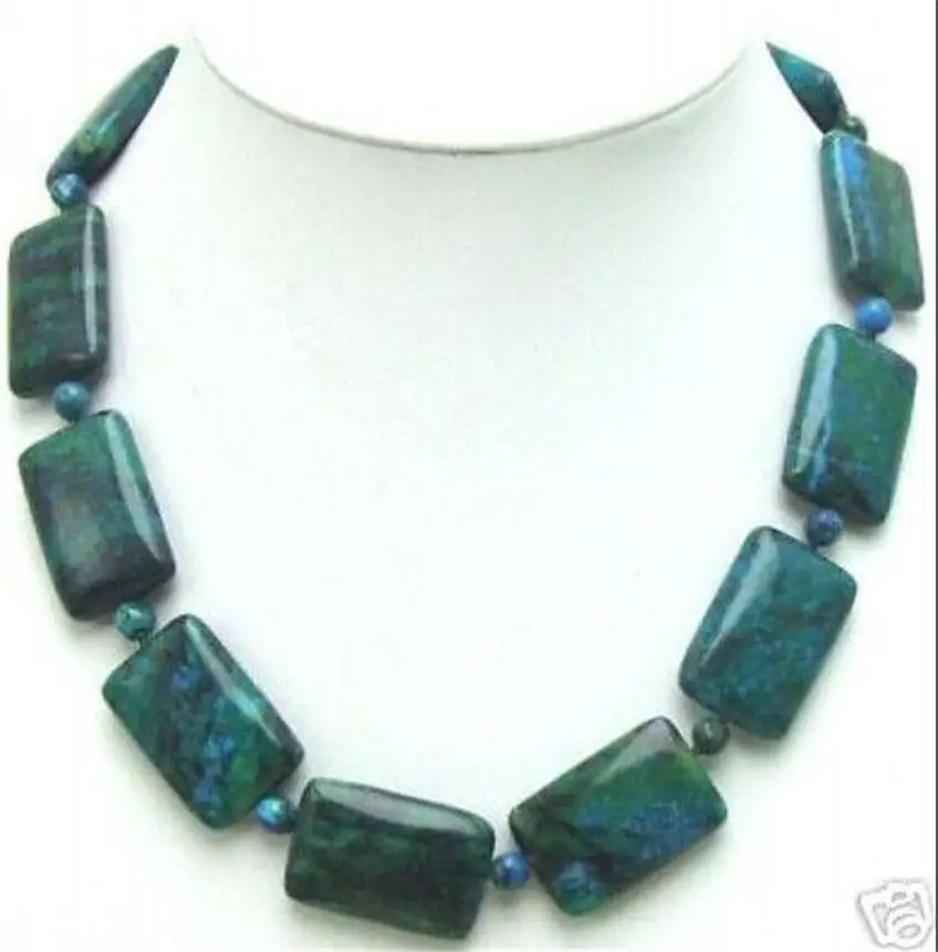 

Charming!! 13x18mm Azurite Phoenix Stone Rectangle Beads Necklace 18" WW BB