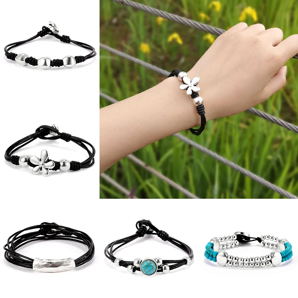 Hot Sale Vintage Antique Silver Ball Lucky Flower Charm Bracelet Adjustable Hand-woven Multilayer Leather Bracelet Accessories
Hot Sale Vintage Antique Silver Ball Lucky Flower Charm Bracelet Adjustable Hand-woven Multilayer Leather Bracelet Accessories