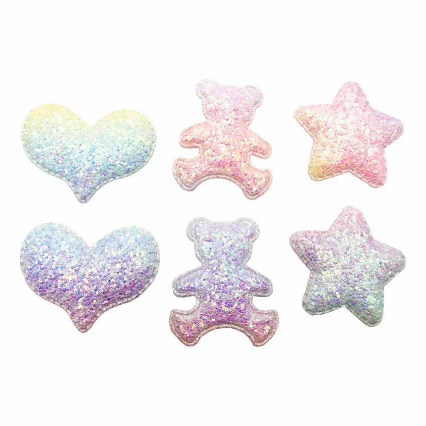 20PCS/Lot 4.4*5cm Shiny Star Heart Bear Padded Applique Crafts for Children Headwear Hair clip Accessorie and Garment Accessoiry
20PCS/Lot 4.4*5cm Shiny Star Heart Bear Padded Applique Crafts for Children Headwear Hair clip Accessorie and Garment Accessoiry