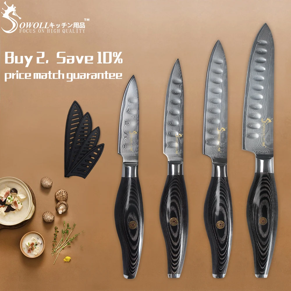 SOWOLL Brand Cooking Tools Damascus Knives Set 3" Fruit 4" Utility 5" Slicing 6" Chef knife VG10 Damascus steel kitchen Knives
SOWOLL Brand Cooking Tools Damascus Knives Set 3" Fruit 4" Utility 5" Slicing 6" Chef knife VG10 Damascus steel kitchen Knives
