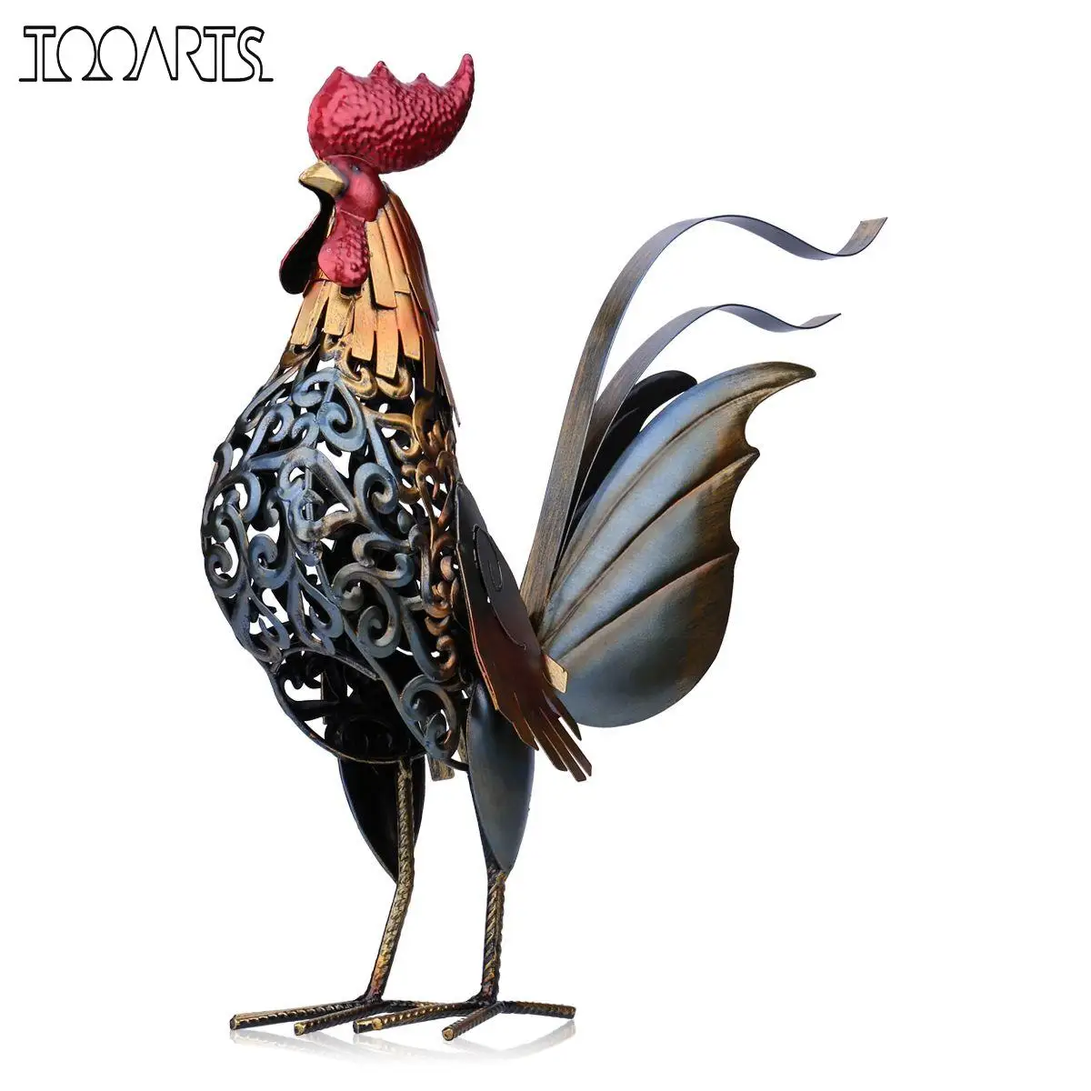 Tooarts Metal Chicken Rooster Ornaments Home Decor Iron Craft Gift Handicraft Animal Figurine