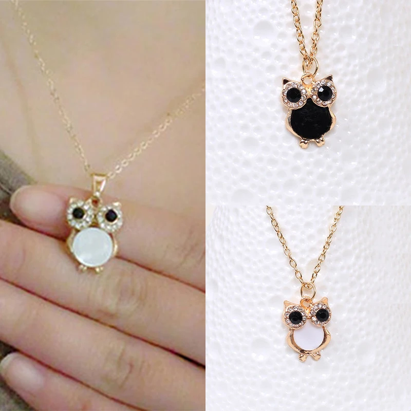 

LNRRABC Women Charming Vintage Owl Pendant Necklace Link Chain Rhinestones Crystal Opal Chokers Necklace Fashion Women Jewelry