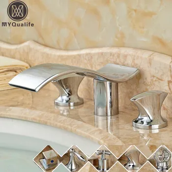 Modern Wave Shape Waterfall Bathroom Bath Tub Sink Faucet Deck Mount Dual Handles Basin Hot and Cold Mixer Taps
Modern Wave Shape Waterfall Bathroom Bath Tub Sink Faucet Deck Mount Dual Handles Basin Hot and Cold Mixer Taps