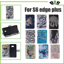 Fashion Leather Flip Phone Case for Samsung Galaxy S6 Edge Plus Sexy Girl Tiger Lion Owl Painted Wallet Cover with Card Holder