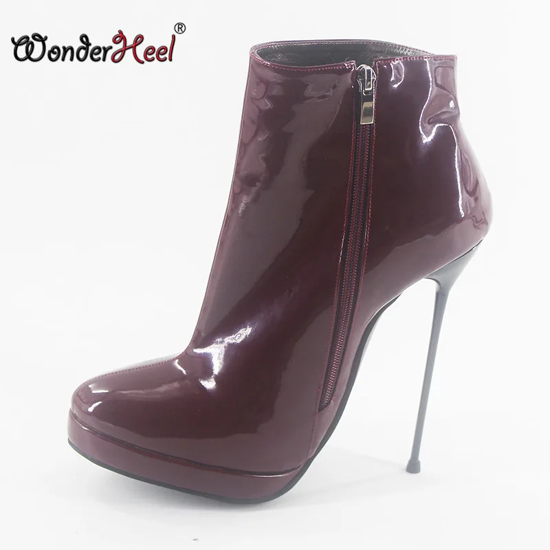 Wonderheel New 16cm stiletto heel super high heels round toe patent leather ultra thin metal heel sexy platform ankle boots
Wonderheel New 16cm stiletto heel super high heels round toe patent leather ultra thin metal heel sexy platform ankle boots