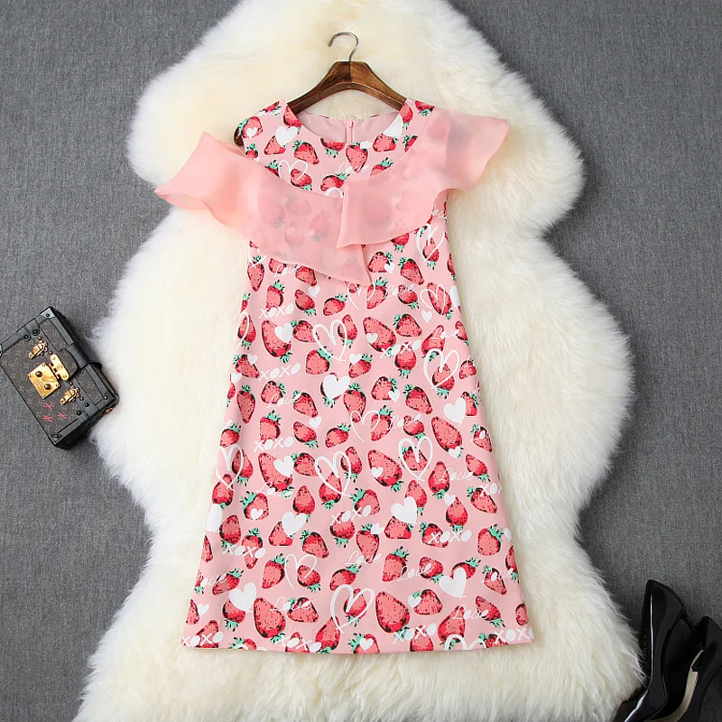 Mini Dress Summer 2019 Women's New Cute Strawberry Printed Round Neck Organza Ruffles Sleeveless A-Line Dress Above The Knees
Mini Dress Summer 2019 Women's New Cute Strawberry Printed Round Neck Organza Ruffles Sleeveless A-Line Dress Above The Knees