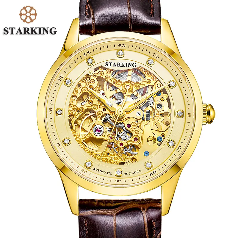 STARKING Golded Automatic Mechanical Skeleton Watch Men Geneva 2016 New Arrival Luxury Brand Genuine Leather Strap Retro Watch
STARKING Golded Automatic Mechanical Skeleton Watch Men Geneva 2016 New Arrival Luxury Brand Genuine Leather Strap Retro Watch