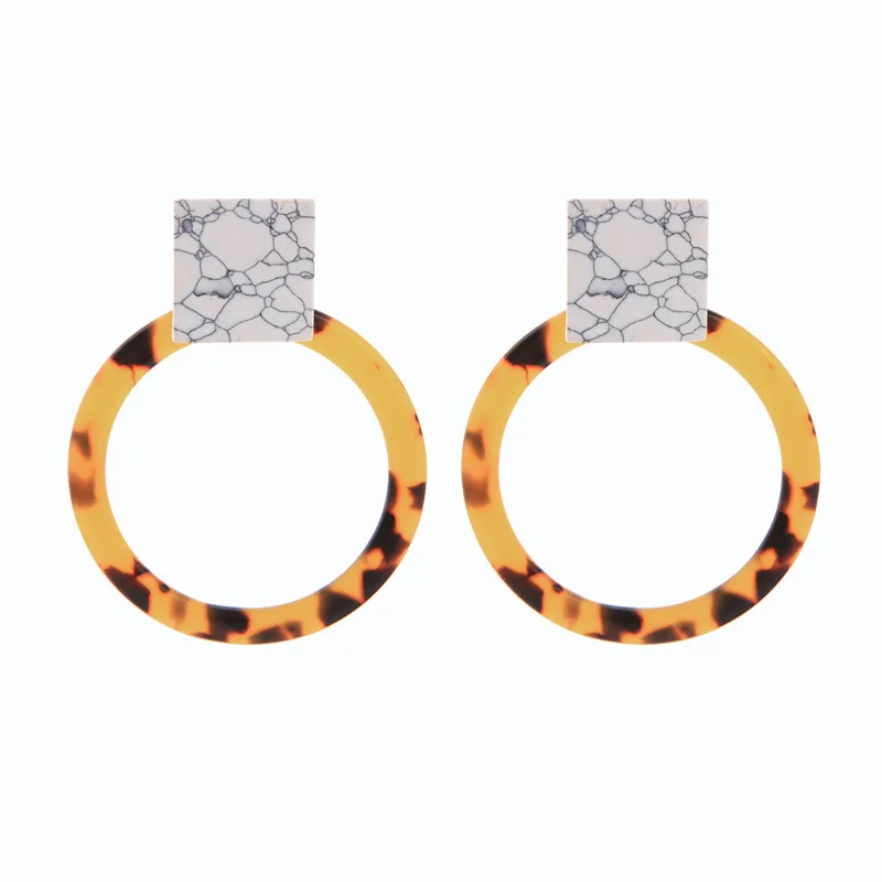 ZWPON 2019 Trendy Geometric Square Howlite Stone Resin Leopard Circle Drop Earrings for Women New Statement Jewelry | Украшения и
