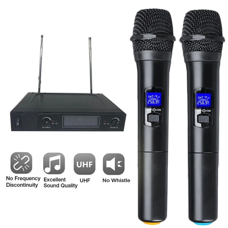 Wireless Microphone System Professional UHF Dual Cordless Handheld microphone 2 Channel Cordless Mic Kit For Studio Karaoke
Wireless Microphone System Professional UHF Dual Cordless Handheld microphone 2 Channel Cordless Mic Kit For Studio Karaoke