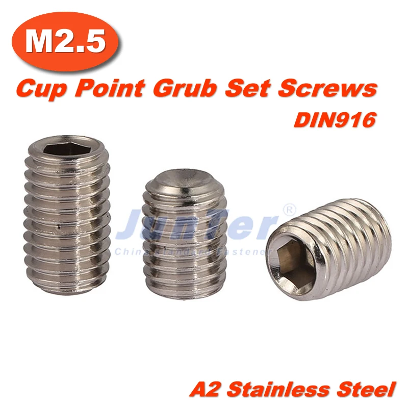 

100pcs/lot M2.5(2.5mm) A2 Stainless Steel Cup Point Grub Hex Socket Set Screws DIN916