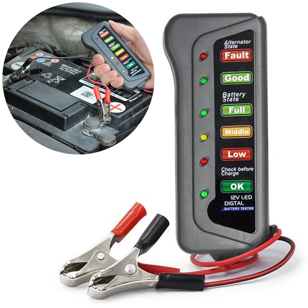 6 LED 12V Automotive Car Motorbike Battery Tester LCD Digital Test Analyzer Auto System Analyzer Alternator Cranking Check
6 LED 12V Automotive Car Motorbike Battery Tester LCD Digital Test Analyzer Auto System Analyzer Alternator Cranking Check