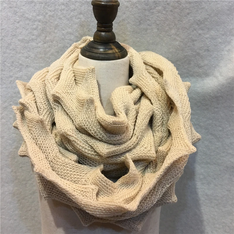 Unisex trendy beige ruffle snood neck scarf round scarf infinity scarf