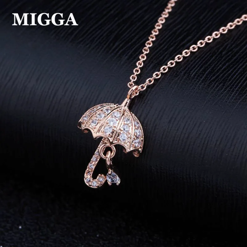MIGGA Brand Rose Gold Color Cute Umbrella Pendant Necklace Fashion Cubic Zircon Necklace Girl Gift
MIGGA Brand Rose Gold Color Cute Umbrella Pendant Necklace Fashion Cubic Zircon Necklace Girl Gift