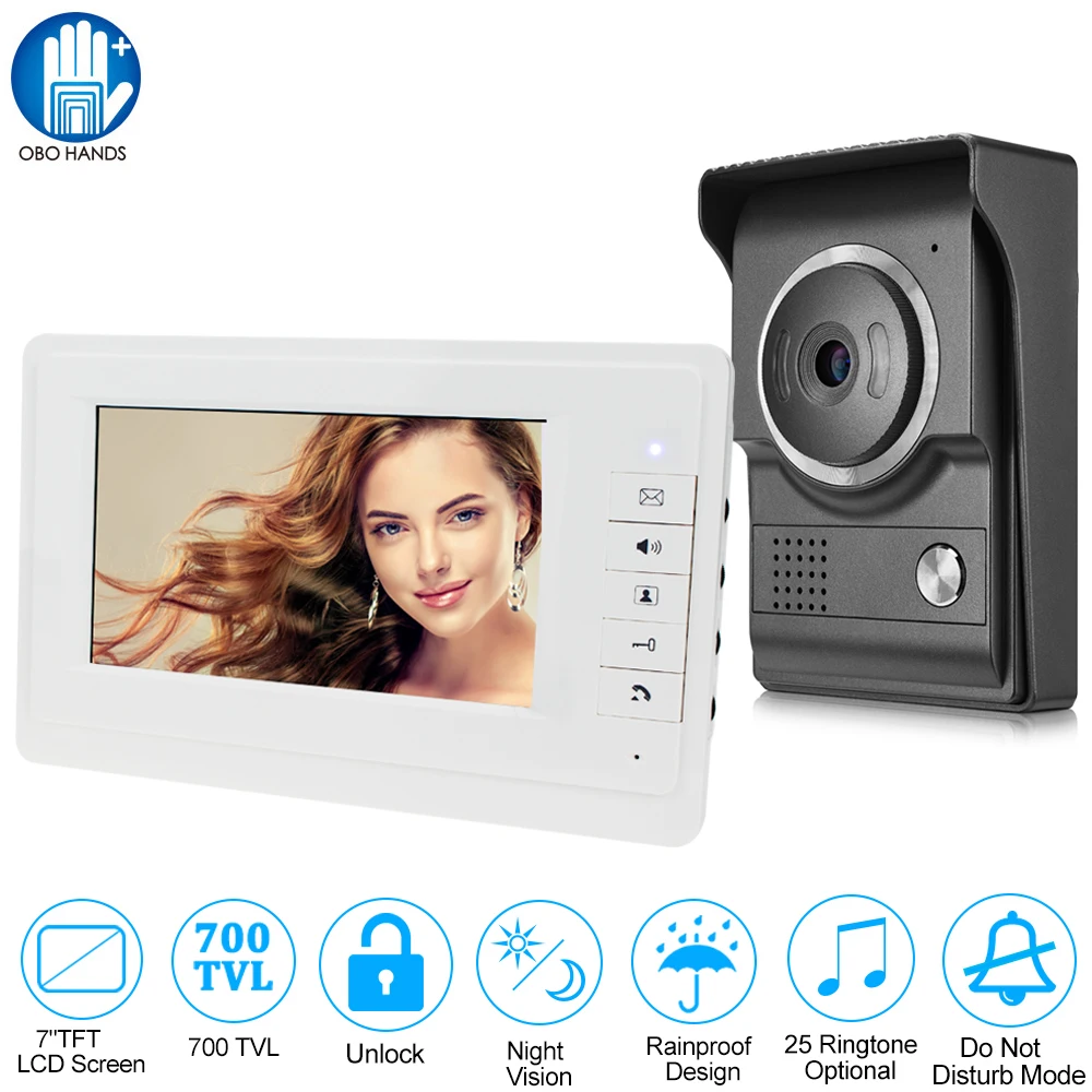 Wired 7'' TFT Color Video Door Bell Intercom System 1 White Monitor Screen + 1 Outdoor Camera IR Night Vision 700TVL for Home
Wired 7'' TFT Color Video Door Bell Intercom System 1 White Monitor Screen + 1 Outdoor Camera IR Night Vision 700TVL for Home