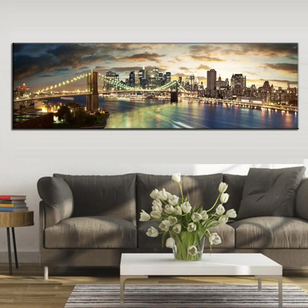 Фото Super Large 1 PCS Wall Picture Single Living Room Decorative Canvas Painting The Brooklyn Bridge | Дом и сад