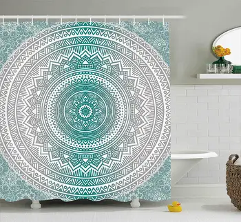Grey and Teal Shower Curtain Mandala Ombre Design Sacred Space Geometric Center Point Boho Meditation Art Fabric Decor Set 
Grey and Teal Shower Curtain Mandala Ombre Design Sacred Space Geometric Center Point Boho Meditation Art Fabric Decor Set