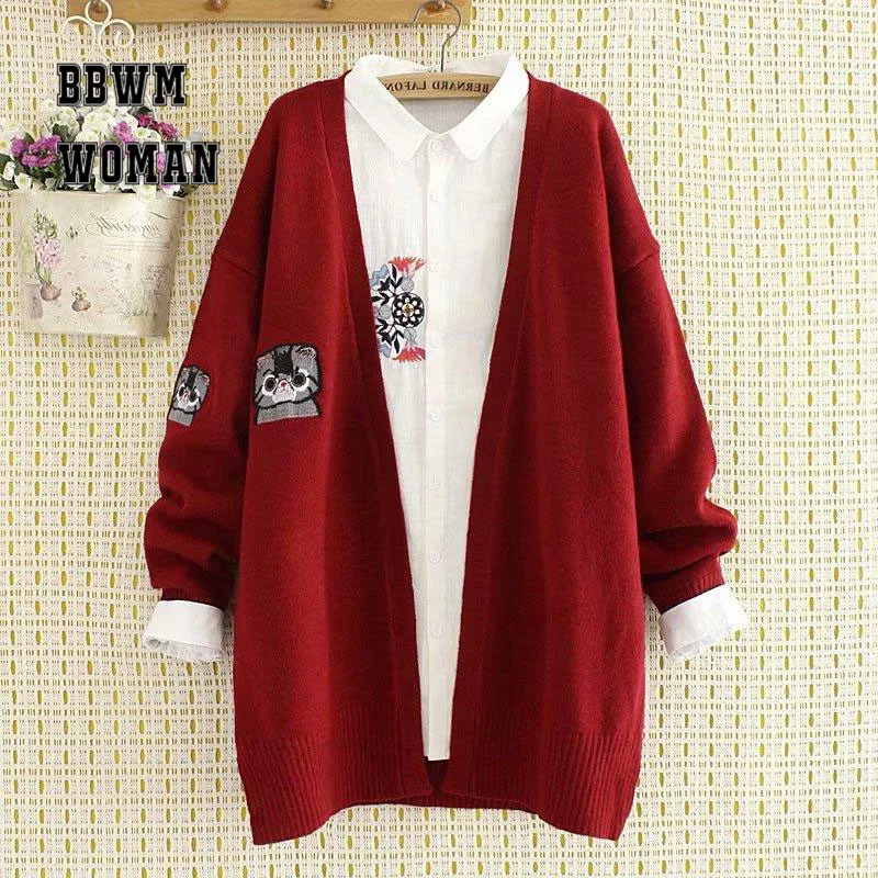 Plus Size Japanese Harajuku Female Art Retro Sweaters Long Knit Cardigan Embroidery Cute Cat 2018 New Women Tops CatS6
Plus Size Japanese Harajuku Female Art Retro Sweaters Long Knit Cardigan Embroidery Cute Cat 2018 New Women Tops CatS6