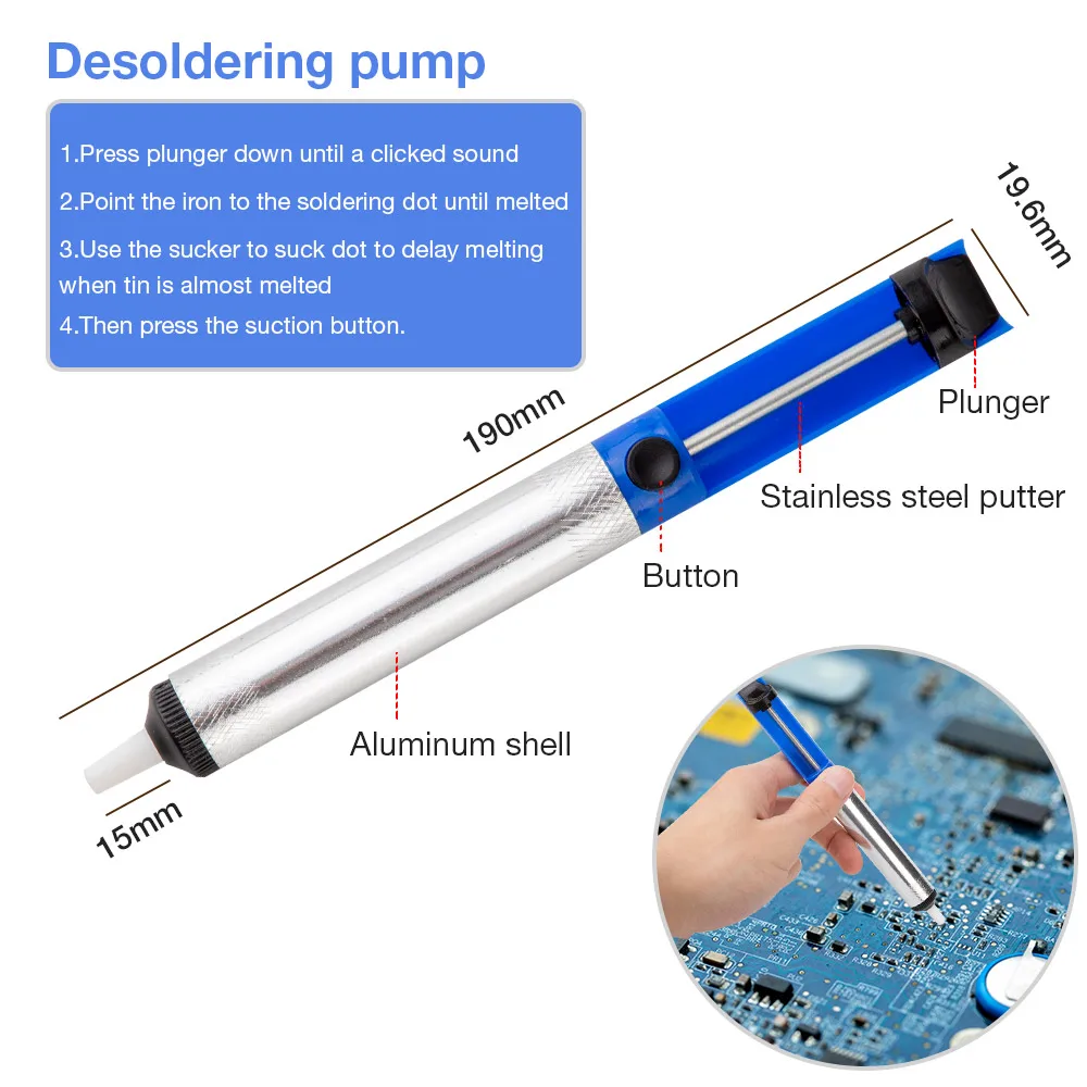 Aluminum Metal Desoldering Pump Suction Tin Gun Soldering Sucker Pen Removal Device Vacuum Soldering Iron Desolder Welding Tools
Aluminum Metal Desoldering Pump Suction Tin Gun Soldering Sucker Pen Removal Device Vacuum Soldering Iron Desolder Welding Tools