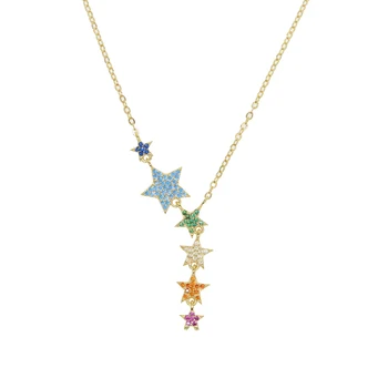 Wholesale new Rainbow cz pave 6 pcs star charm pendant Y shape necklace for women lady wedding gold color layer necklace jewelry
Wholesale new Rainbow cz pave 6 pcs star charm pendant Y shape necklace for women lady wedding gold color layer necklace jewelry