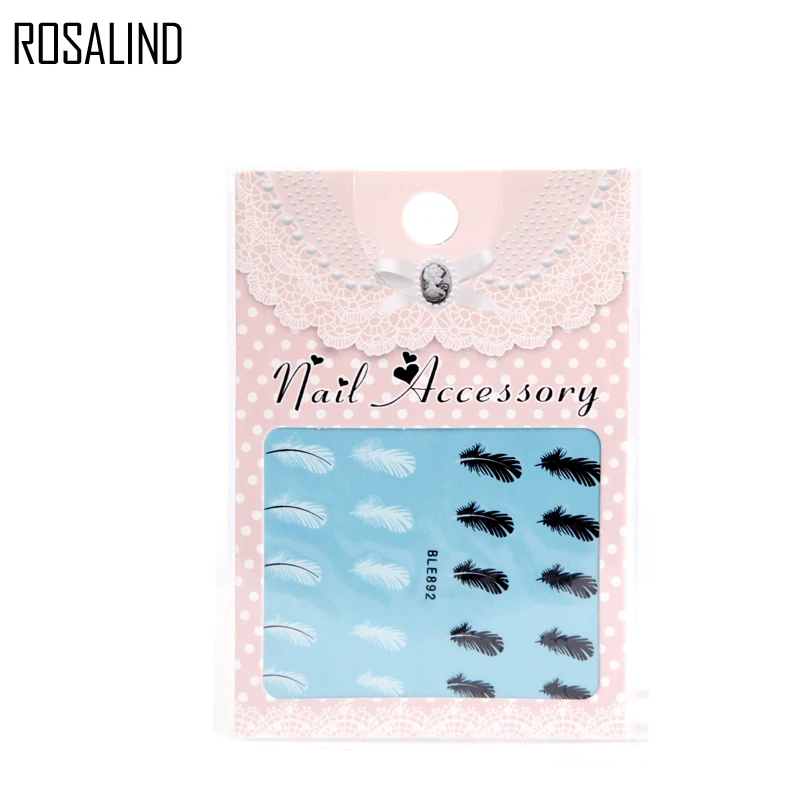 Фото ROSALIND 20 шт./пакет черный и белый перо дизайн ногтей переводные наклейки для