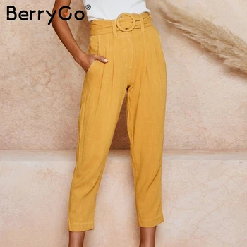 BerryGo Elegant sash belt women pants High waist buttons office ladies autumn work pants Chic yellow pocket female trousers 2019
BerryGo Elegant sash belt women pants High waist buttons office ladies autumn work pants Chic yellow pocket female trousers 2019
