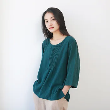 Retro Crepe Fabric Cotton Girl T-shirt Summer Loose Green Tshirt Women Long Sleeve Tops Vintage Ladies Tee Ethnic Female T Shirt 
Retro Crepe Fabric Cotton Girl T-shirt Summer Loose Green Tshirt Women Long Sleeve Tops Vintage Ladies Tee Ethnic Female T Shirt