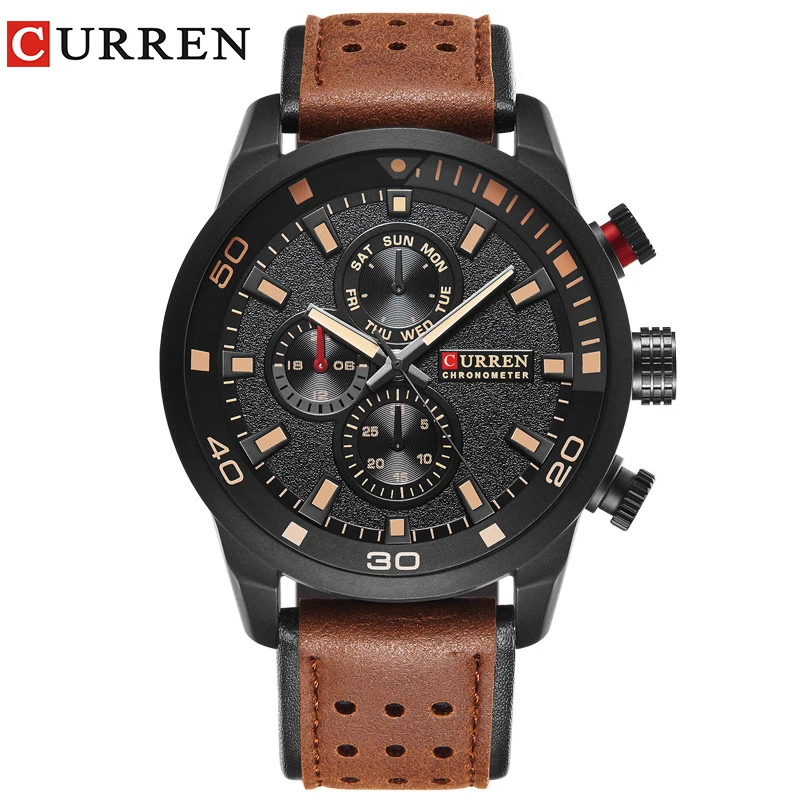 

CURREN brand top new fashion casual quartz wrist watch men leather relojes strap round Quartz Water Resistant 8250