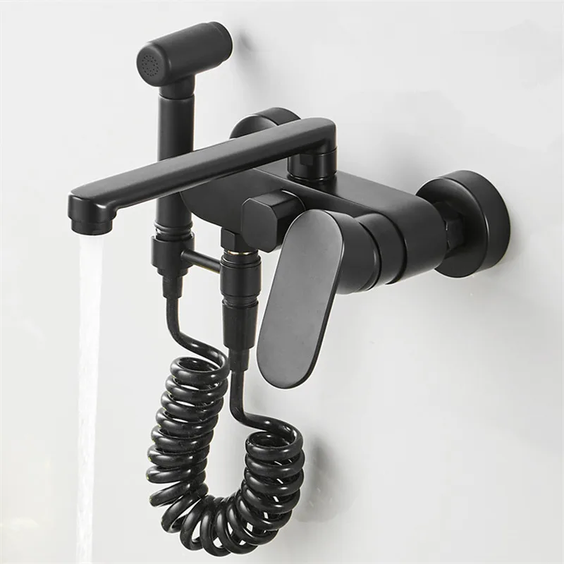 Kitchen Faucet Total Solid Brass Kitchen Sink Mixer Tap Hot & Cold Wall Mounted With Spray Gun Rotating Bidet Tap Black Paint
Kitchen Faucet Total Solid Brass Kitchen Sink Mixer Tap Hot & Cold Wall Mounted With Spray Gun Rotating Bidet Tap Black Paint