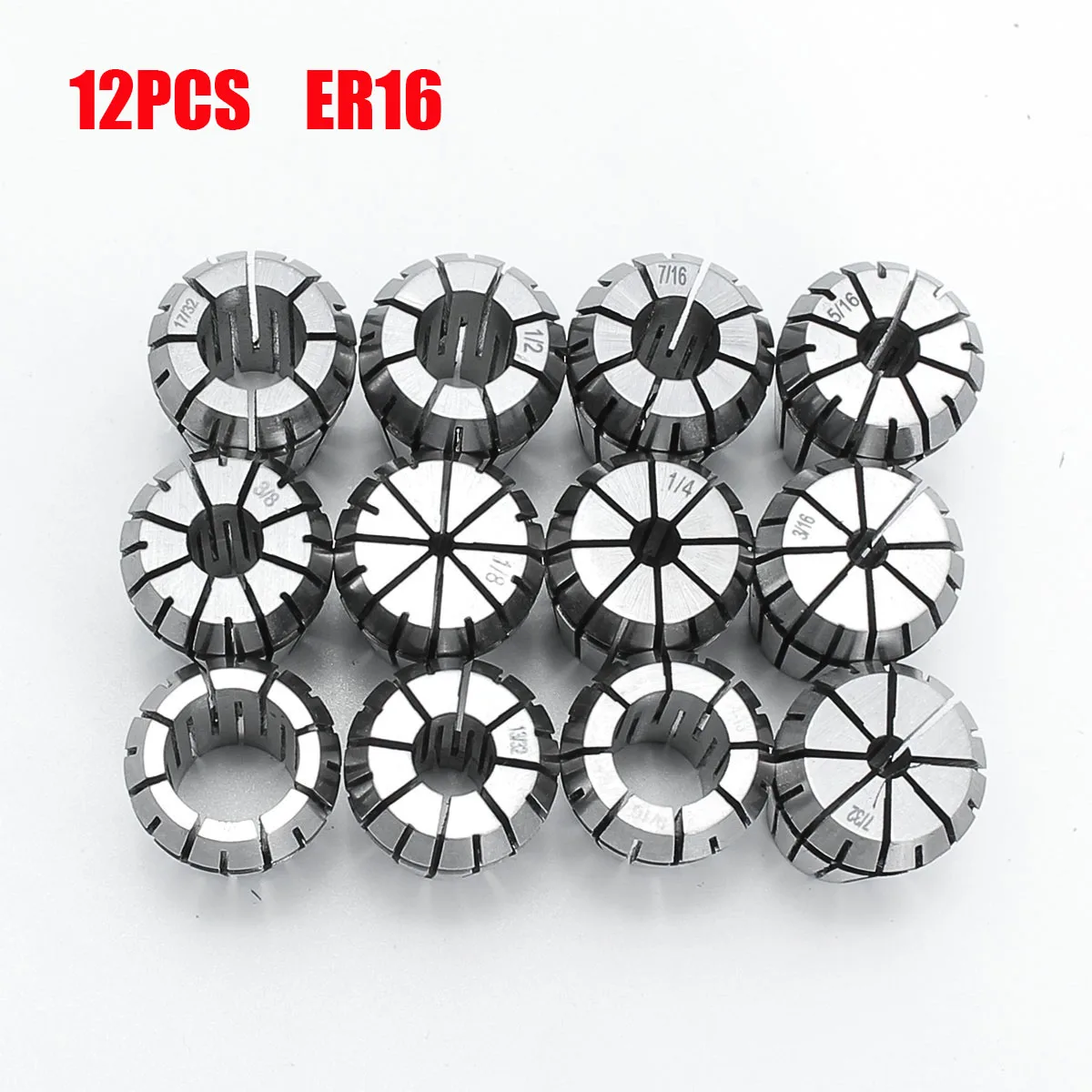 12pcs ER16 Spring Collet Set Chuck Collet 1/32 to 3/8 Inch Machine Tool for CNC Milling Lathe Tool Spring Steel Tool Holder
12pcs ER16 Spring Collet Set Chuck Collet 1/32 to 3/8 Inch Machine Tool for CNC Milling Lathe Tool Spring Steel Tool Holder