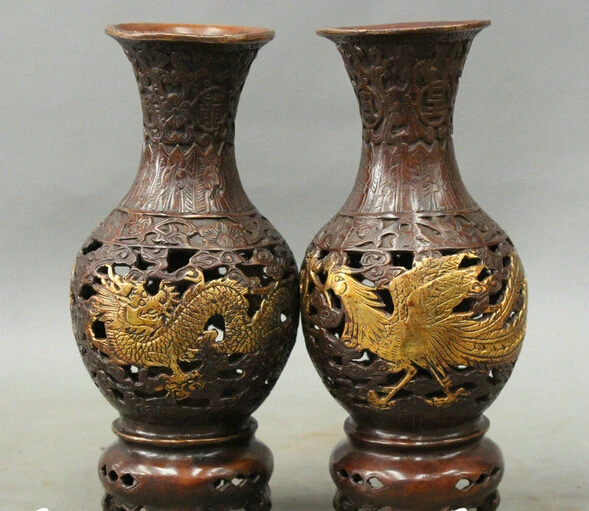 bi003452 8 Chinese FengShui Palace Bronze Gilt Dragon Phoenix Statue Bottle Vase Pot Pair
bi003452 8 Chinese FengShui Palace Bronze Gilt Dragon Phoenix Statue Bottle Vase Pot Pair