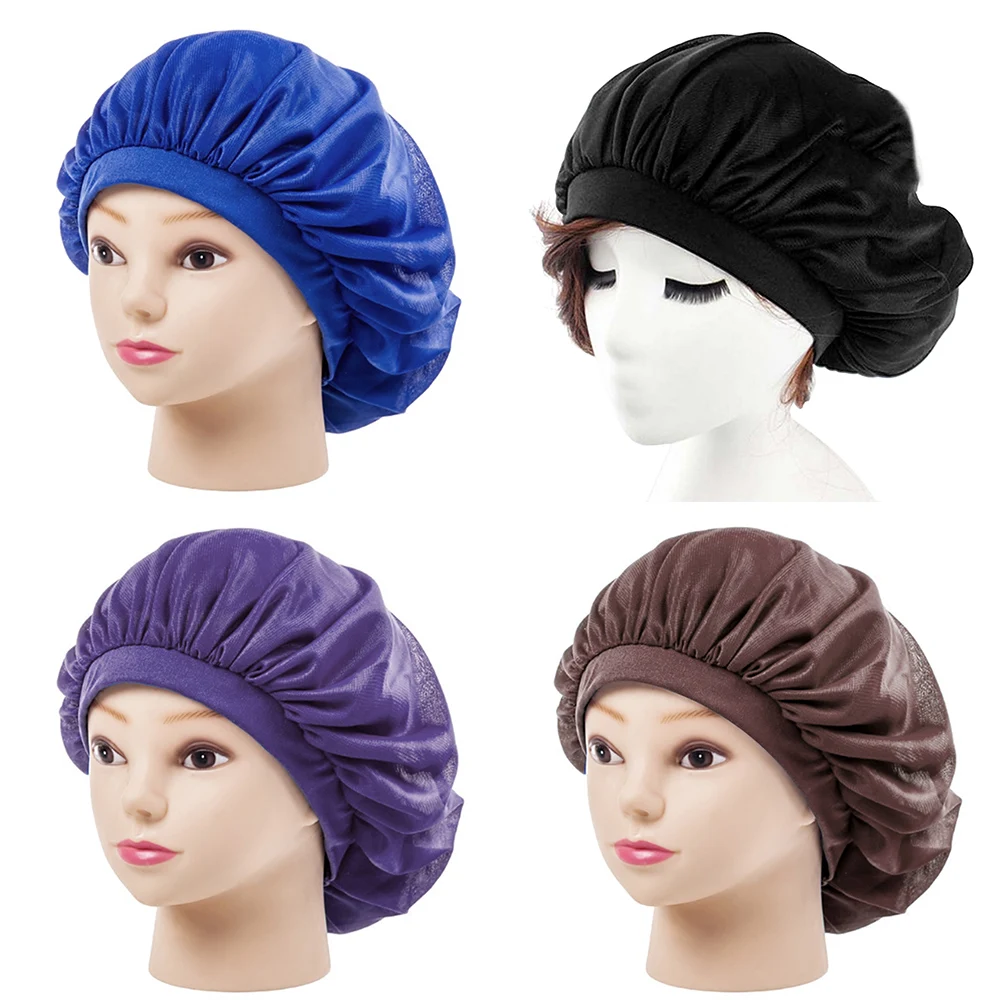 

Sleeping Hat Women Wide Band Satin Warp Knitting Cloth Bonnet Night Sleep Caps Soft Long Hair Care Bonnet Headwrap New