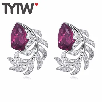 TYTW Trendy Stud Earring S925 Silver for Women Crystals from Austrian INS HOT Sale Purple Crystal Feather Elegant Earrings
TYTW Trendy Stud Earring S925 Silver for Women Crystals from Austrian INS HOT Sale Purple Crystal Feather Elegant Earrings
