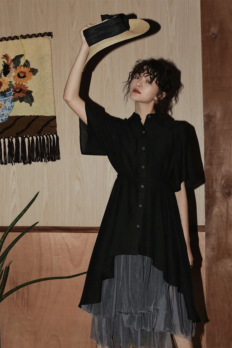 2019 new fashion women's two piece dress Summer literary retro Irregular black top+strap dress Two-piece dress
2019 new fashion women's two piece dress Summer literary retro Irregular black top+strap dress Two-piece dress