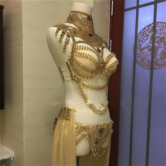 

Gold Silver Glisten Rhinestones Bra Short Long Tail Wear Sexy Crystals Bikini Set Evening Party Female Singer Dance Show Costume