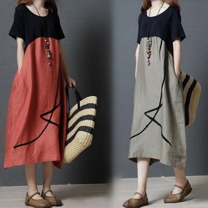Summer 2019 Women Dress Plus Size Patchwork Cotton Linen Female Vintage Vestidos Oversized Long Beach Dress
Summer 2019 Women Dress Plus Size Patchwork Cotton Linen Female Vintage Vestidos Oversized Long Beach Dress