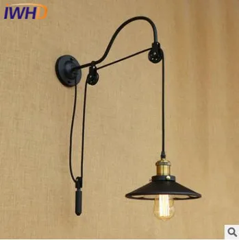 

IWHD Iron Pulley LED Wall Lamp Vintage Industrial Wall Light RH Retro Loft Bedside Sconce Fixtures For Home Lighting Luminaire