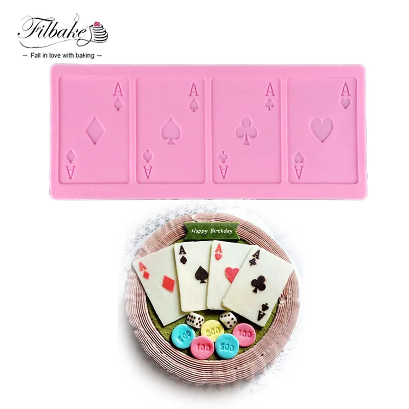 Image Cake Mold Silicone Lace Poker Cards 4 A Shaped Fondant Mould DIY Soap Chocolate Cake Decoration Baking Tools