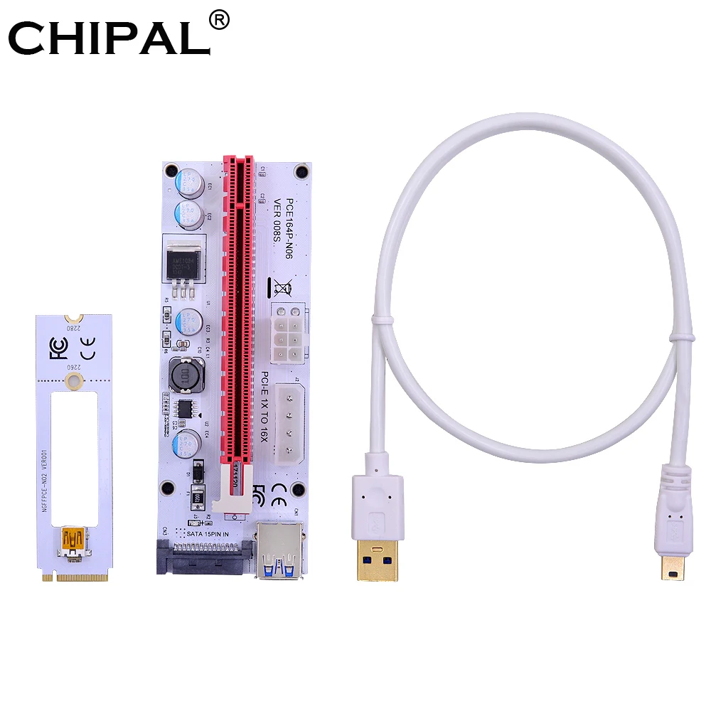CHIPAL 60CM VER008S NGFF M.2 M Key to PCI-E 16X Riser Card PCIE Extender with SATA 6Pin 4Pin Molex Power for ETH Bitcoin Miner
CHIPAL 60CM VER008S NGFF M.2 M Key to PCI-E 16X Riser Card PCIE Extender with SATA 6Pin 4Pin Molex Power for ETH Bitcoin Miner